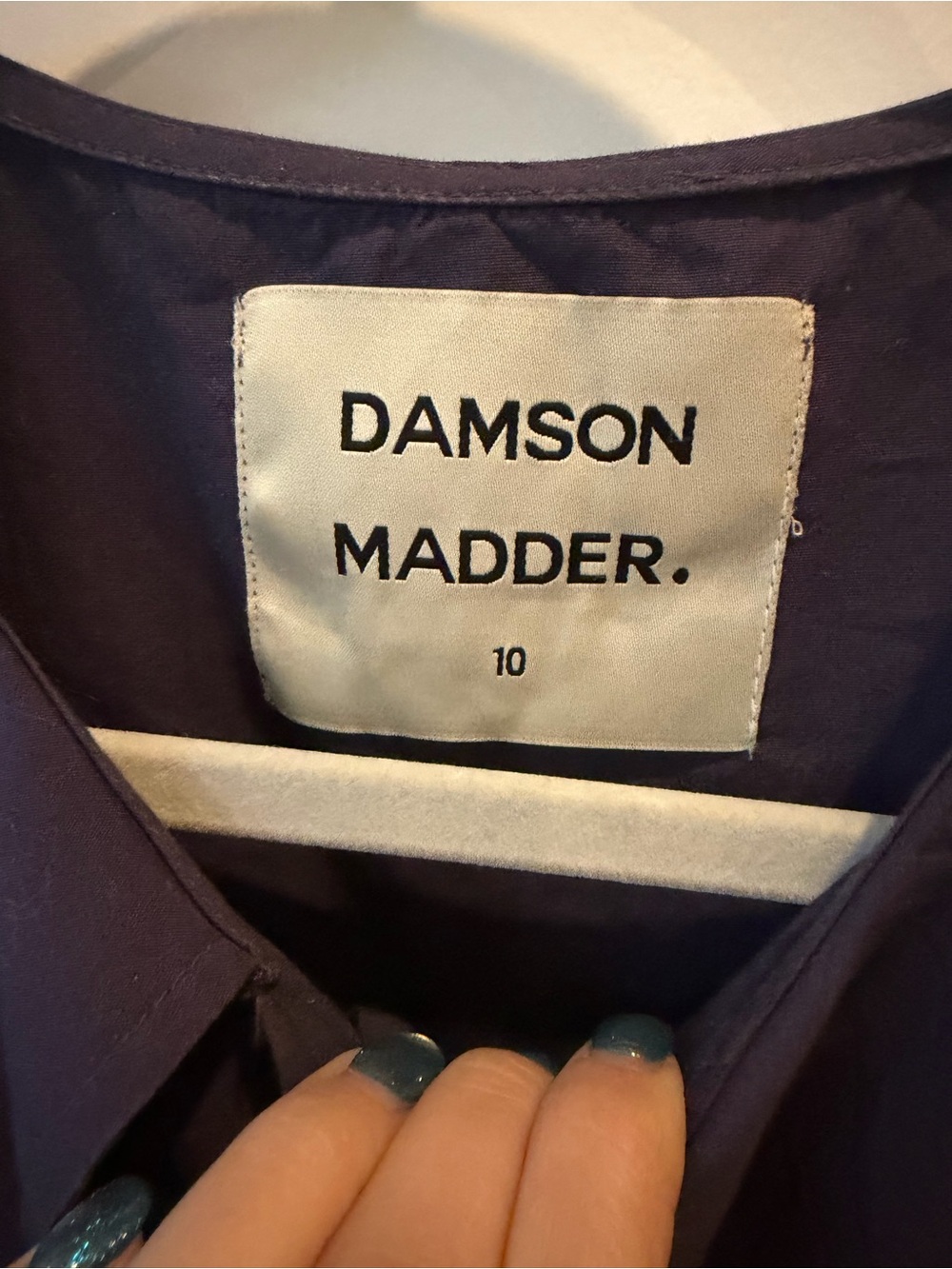 Damson Madder Navy Eyelet-Trim Mini Dress with Statement Collar - Picture 2 of 3